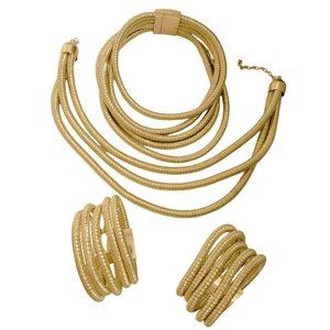 Gold Cord Choker- Necklace- 2 Bracelets Bundle
